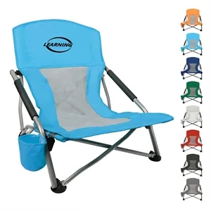 Foldable Low Beach Chair W/Carry Bag&Cup Holder