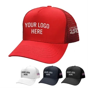 America250™ 5 Panel Trucker Cap | https://www.bestnamebadges.com