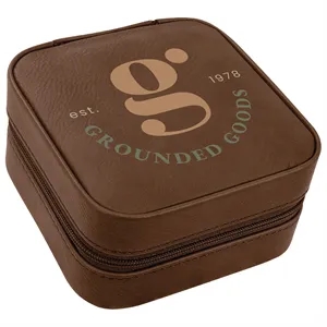 Dark Brown Leatherette Travel Jewelry Box