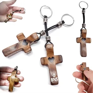 Wooden Cross Key Chain Fingertip Stress Relief