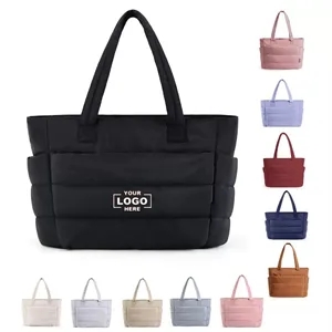 Lightweight Puffy Tote with Compartments Shoulder Bag
