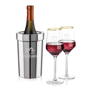 Milano Wine Cooler & 2 Tucson Gold Rim Wine Set