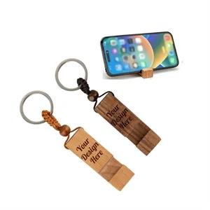 Wooden Phone Stand Keychain Holder Portable Desk Support