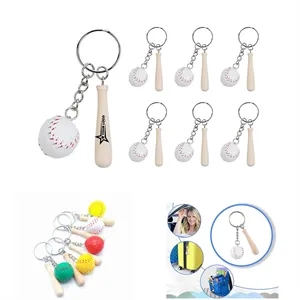 Mini Baseball Keychain Leather Ball Bat Pendant