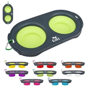 2 In 1 Collapsible Dual Dog Bowls With Carabiner Clip