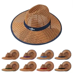 Summer Wide Brim Straw Cowboy Hat W/ Adjustable Strap