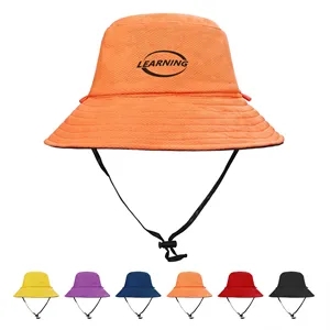 Reversible Wide Brim Bucket Hat W/ Chin Strap