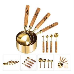 8Pcs Wood Handle Stainless Stee Measuring Cup And Spoon Set