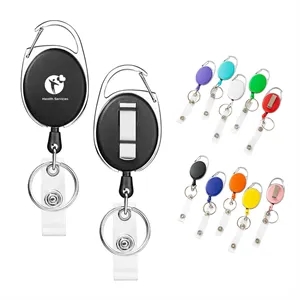 Oval Retractable Badge Reel W/ Belt Clip&Key Ring