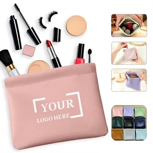 Squeeze Top PU Leather Cosmetic Pouch Storage Bag