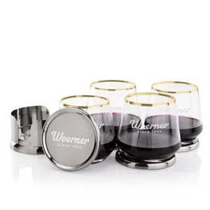 Baldoni Coasters & Tucson Gold Rim Stemless Wine Set