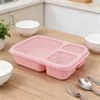 3 Compartments Reusable Wheat Straw Bento Lunch Box W/ Lid | https://www.bestnamebadges.com