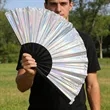 13" Holographic Iridescent Folding Hand Fans | https://www.bestnamebadges.com