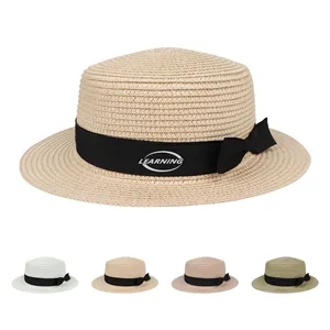 Flat Crown Wide Brim Straw Boater Hat