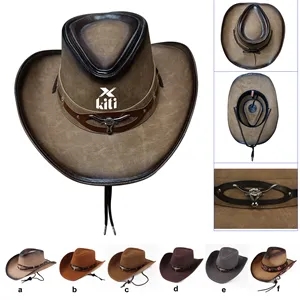 Leather Cowboy Hat for Men with Pull on Closure