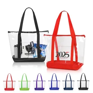 Clear Zippered Tote Bag With Pocket (Ocean)