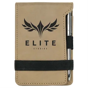 Light Brown Leatherette Mini Notepad with Pen