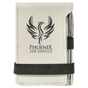White Leatherette Mini Notepad with Pen