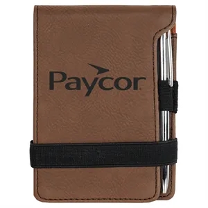 Dark Brown Leatherette Mini Notepad with Pen
