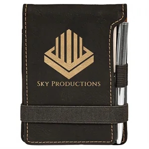 Black & Gold Leatherette Mini Notepad with Pen