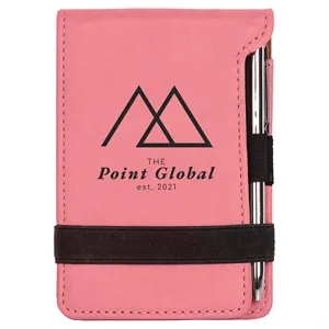 Pink Leatherette Mini Notepad with Pen