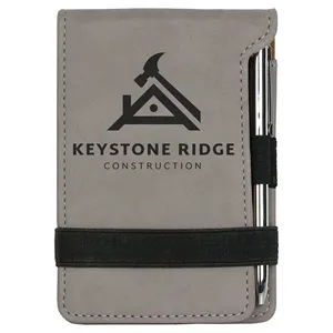 Gray Leatherette Mini Notepad with Pen