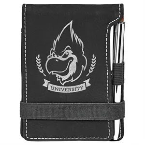 Black & Silver Leatherette Mini Notepad with Pen