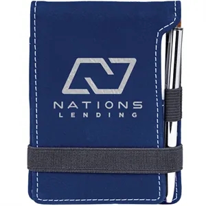 Blue & Silver Leatherette Mini Notepad with Pen