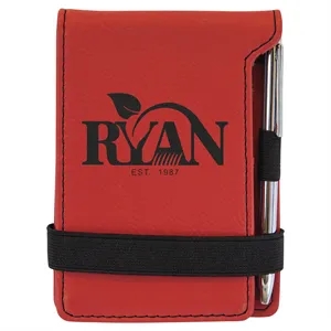 Red Leatherette Mini Notepad with Pen