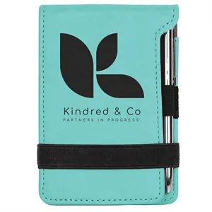 Teal Leatherette Mini Notepad with Pen