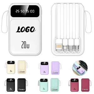 20000mAh Fast Charging Power Bank With Built-In 4  Cables