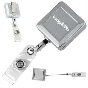 Square Chrome Plated Retractable Badge Reel