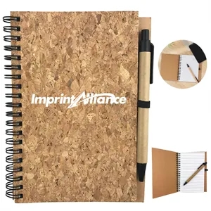 Cork Cover Spiral Notebook with Pen Holder