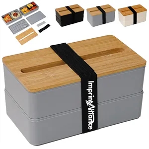 Double-Layer Bento Lunch Box w/ Lid Phone Stand& Utensil Set