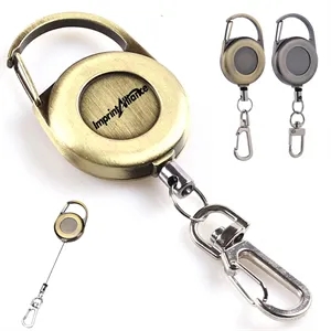 Zinc Alloy Retractable Carabiner Badge Reel Keychain