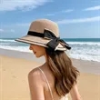 Wide Brim Bow Straw Beach Hat W/ Chin Strap | https://www.bestnamebadges.com