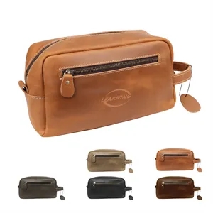 Travel Genuine Leather Toiletry Bag With Handle