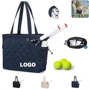 Quilted Tennis Pickleball Tote With Shoe Compartment