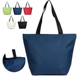 Two Tone Nylon Shopping Tote Bag with Contrast Handles