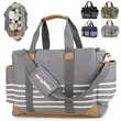 Large Capacity Striped Canvas Stroller Diaper Tote | https://www.bestnamebadges.com