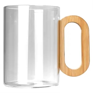 15 oz. Clear Glass Mug with Bamboo Handle and Logo