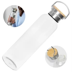 20 oz. Glass Water Bottle with Bamboo Lid and Handle