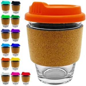 12 oz. Glass Cup with Cork Sleeve and Silicone Lid