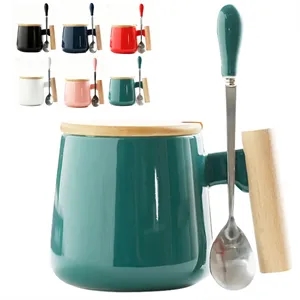 12 oz. Ceramic Mug with Wooden Lid and Spoon