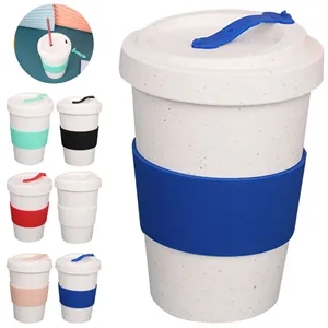 Eco Wheat Fiber Travel Cup with Lid and Silicone Sleeve