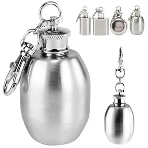 1 oz. Mini Stainless Steel Flask Keychain Set