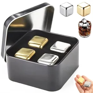 Stainless Steel Whiskey Stones Set in Metal Box with Logo
