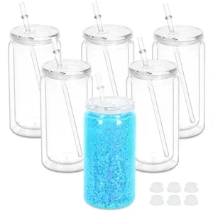 16 oz. Clear Can-Shaped Plastic Cup w/ Straw and Custom Logo