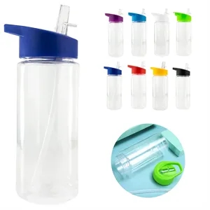 17oz. Plastic Sports Water Bottle w/ Straw Handle Clear