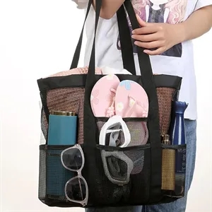 Oversized Sand-Free Mesh Beach Tote Bag With Zipper Pocket